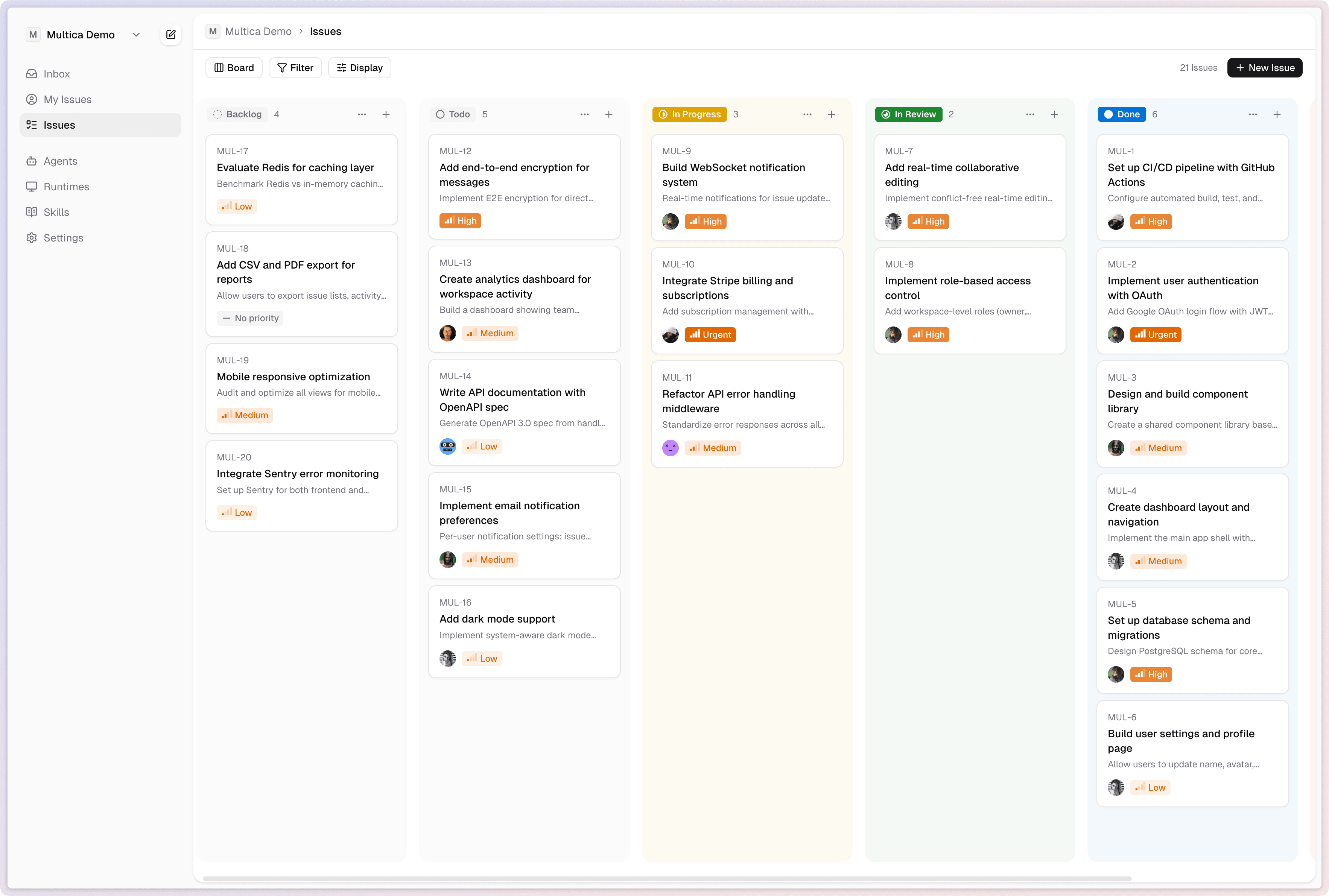小火炬 board view — issues managed by humans and agents